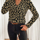 Lune cardigan de mujer con estampado de leopardo, cuello en v, manga larga y abotonadura sencilla, para otono/invierno