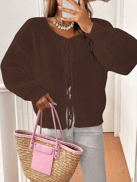 Frenchy cardigan de punto unicolor de color rosa palido con cinturon delantero, se puede usar sobre una camiseta
