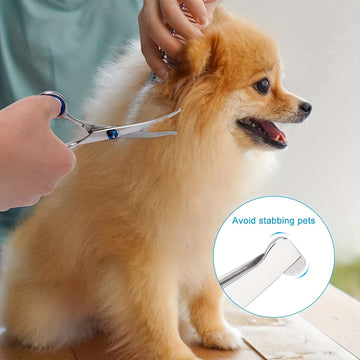 1pc Tijeras Profesionales para el Aseo de Mascotas, Tijeras Curvas de Acero Inoxidable con Punta Redonda de Seguridad, Ultra Afiladas de 19.05cm para Perros y Gatos, Diseño Manual en Forma de A para Recorte Preciso, Material Metálico Libre de Formaldehíd