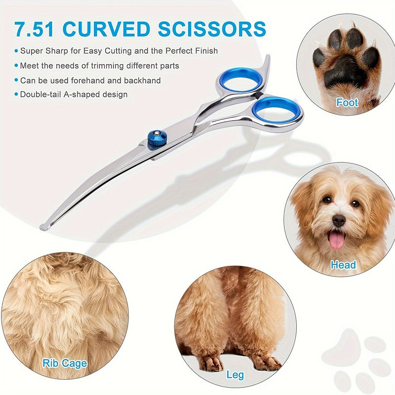 1pc Tijeras Profesionales para el Aseo de Mascotas, Tijeras Curvas de Acero Inoxidable con Punta Redonda de Seguridad, Ultra Afiladas de 19.05cm para Perros y Gatos, Diseño Manual en Forma de A para Recorte Preciso, Material Metálico Libre de Formaldehíd