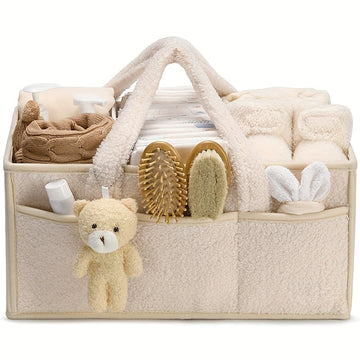 1 pieza, bolsa de almacenamiento de pañales de felpa de gran capacidad, linda, ideal para viajes y artículos esenciales para mamás, contenedores de almacenamiento para la organización del hogar.