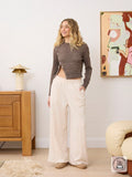 Aralina pantalon ancho estilo chandal con bolsillos y detalles de costura de pinzas