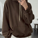 Dazy-less sudadera holgada con capucha y cordon, de unicolor, de manga larga y hombros caidos para mujer, para otono/invierno