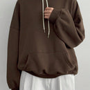 Dazy-less sudadera holgada con capucha y cordon, de unicolor, de manga larga y hombros caidos para mujer, para otono/invierno