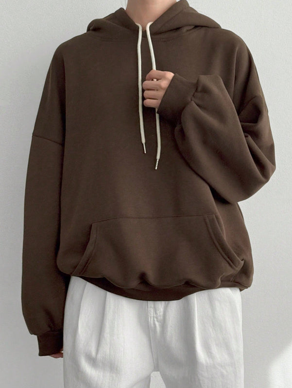 Dazy-less sudadera holgada con capucha y cordon, de unicolor, de manga larga y hombros caidos para mujer, para otono/invierno