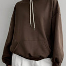 Dazy-less sudadera holgada con capucha y cordon, de unicolor, de manga larga y hombros caidos para mujer, para otono/invierno