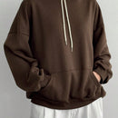 Dazy-less sudadera holgada con capucha y cordon, de unicolor, de manga larga y hombros caidos para mujer, para otono/invierno