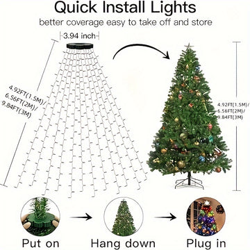 Un conjunto de luces navideñas LED, adecuado para decorar árboles, puede ser utilizado tanto en interiores como en exteriores. Cuenta con ocho modos de iluminación diferentes, perfectos para decoraciones navideñas y festivas.