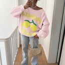 Chaqueta corta de cardigan casual de manga larga con botones y estampado de limon oversize para mujer en otono e invierno