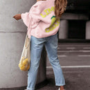 Cardigan corto casual de manga larga para mujer con botones y diseno de jacquard con limones, para otono e invierno