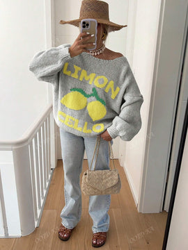 Cardigan corto casual de manga larga para mujer con botones y diseno de jacquard con limones, para otono e invierno