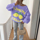 Chaqueta corta de cardigan casual de manga larga con botones y estampado de limon oversize para mujer en otono e invierno