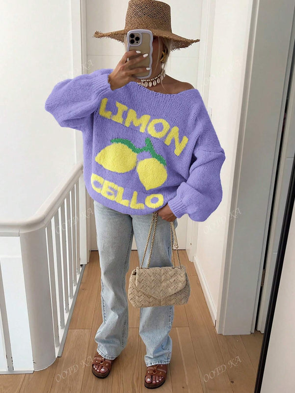 Cardigan corto casual de manga larga para mujer con botones y diseno de jacquard con limones, para otono e invierno