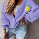 Chaqueta corta de cardigan casual de manga larga con botones y estampado de limon oversize para mujer en otono e invierno