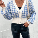 Essnce cardigan casual de mujer con botones y mangas de farol, dobladillo ancho y estampado de pata de gallo