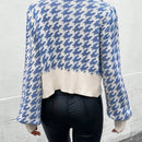 Essnce cardigan casual de mujer con botones y mangas de farol, dobladillo ancho y estampado de pata de gallo