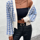 Essnce cardigan casual de mujer con botones y mangas de farol, dobladillo ancho y estampado de pata de gallo