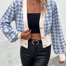 Essnce cardigan casual de mujer con botones y mangas de farol, dobladillo ancho y estampado de pata de gallo
