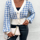 Essnce cardigan casual de mujer con botones y mangas de farol, dobladillo ancho y estampado de pata de gallo