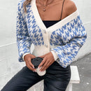 Essnce cardigan casual de mujer con botones y mangas de farol, dobladillo ancho y estampado de pata de gallo