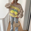 Chaqueta corta de cardigan casual de manga larga con botones y estampado de limon oversize para mujer en otono e invierno