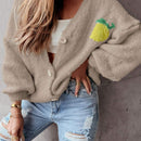 Chaqueta corta de cardigan casual de manga larga con botones y estampado de limon oversize para mujer en otono e invierno