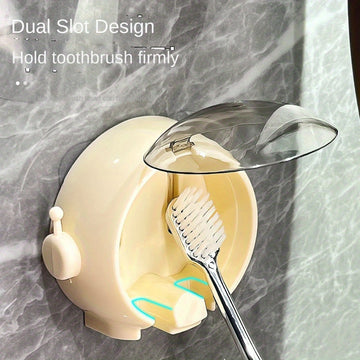 Soporte para Cepillos de Dientes con Temática Espacial para Montar en la Pared con Cubierta Antipolvo - No Requiere Taladro, Ideal para Cepillos Eléctricos y Manuales, Organizador Perfecto para el Baño y Regalo de Navidad