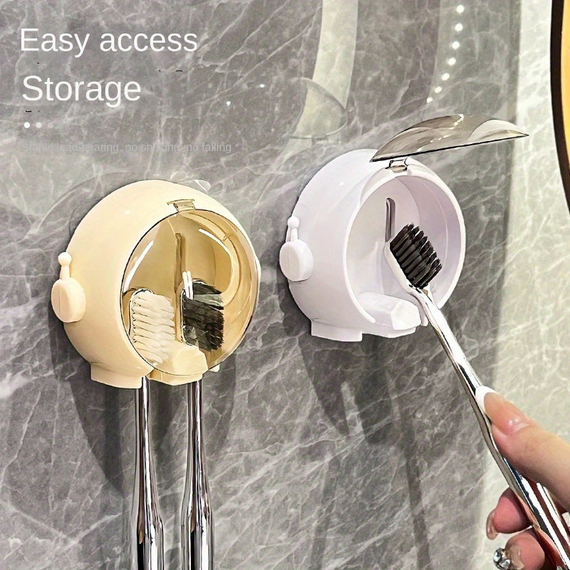 Soporte para Cepillos de Dientes con Temática Espacial para Montar en la Pared con Cubierta Antipolvo - No Requiere Taladro, Ideal para Cepillos Eléctricos y Manuales, Organizador Perfecto para el Baño y Regalo de Navidad