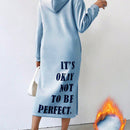 Relaxiva vestido sudadera casual de felpa con capucha, manga larga, bajo con abertura, cordon ajustable, estampado de lema para mujer, otono/invierno