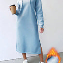 Relaxiva vestido sudadera casual de felpa con capucha, manga larga, bajo con abertura, cordon ajustable, estampado de lema para mujer, otono/invierno