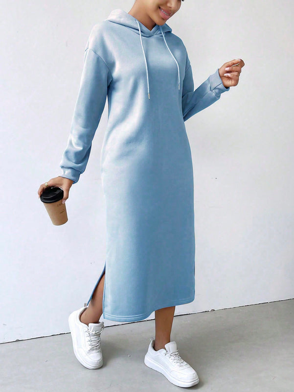 Relaxiva sudadera con capucha larga forrada de forro polar con estampado de eslogan casual, otono/invierno