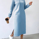 Lune vestido con capucha de manga larga, bolsillo y unicolor minimalista para mujer
