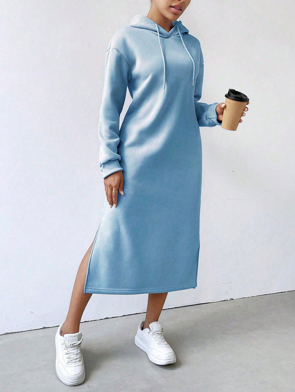 Relaxiva sudadera con capucha larga forrada de forro polar con estampado de eslogan casual, otono/invierno