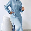Relaxiva sudadera con capucha larga forrada de forro polar con estampado de eslogan casual, otono/invierno