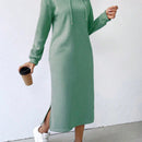 Lune vestido con capucha de manga larga, bolsillo y unicolor minimalista para mujer