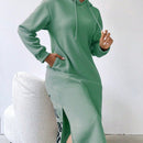 Relaxiva vestido sudadera casual de felpa con capucha, manga larga, bajo con abertura, cordon ajustable, estampado de lema para mujer, otono/invierno