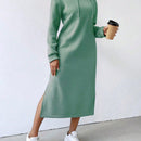 Relaxiva vestido sudadera casual de felpa con capucha, manga larga, bajo con abertura, cordon ajustable, estampado de lema para mujer, otono/invierno