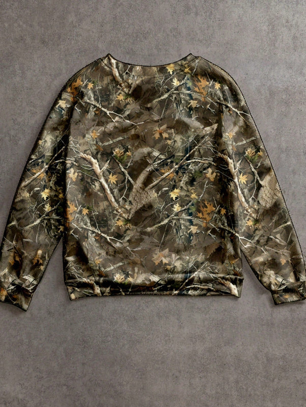 Ezwear sudadera holgada de cuello redondo de manga larga con patron de hojas de arce y ramas para mujer, adecuada para otono/invierno
