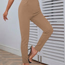 Pantalones casuales de traje negro de cintura alta para mujer con ajuste cenido y piernas anchas de 7-9cm