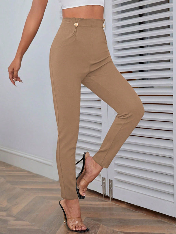 Pantalones casuales de traje negro de cintura alta para mujer con ajuste cenido y piernas anchas de 7-9cm