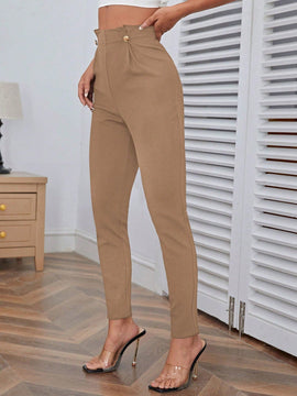 Pantalones casuales de traje negro de cintura alta para mujer con ajuste cenido y piernas anchas de 7-9cm