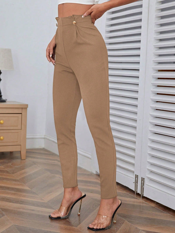 Pantalones casuales de traje negro de cintura alta para mujer con ajuste cenido y piernas anchas de 7-9cm