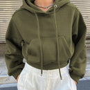 Dazy sudadera con capucha corta de unicolor informal para mujer, de manga larga, para otono/invierno