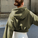 Dazy sudadera con capucha corta de unicolor informal para mujer, de manga larga, para otono/invierno