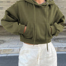 Dazy sudadera con capucha corta de unicolor informal para mujer, de manga larga, para otono/invierno