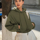 Dazy sudadera con capucha corta de unicolor informal para mujer, de manga larga, para otono/invierno