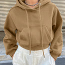 Dazy sudadera con capucha corta de unicolor informal para mujer, de manga larga, para otono/invierno