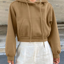 Dazy sudadera con capucha corta de unicolor informal para mujer, de manga larga, para otono/invierno