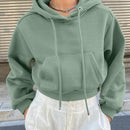 Dazy sudadera con capucha corta de unicolor informal para mujer, de manga larga, para otono/invierno
