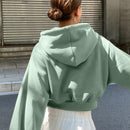 Dazy sudadera con capucha corta de unicolor informal para mujer, de manga larga, para otono/invierno